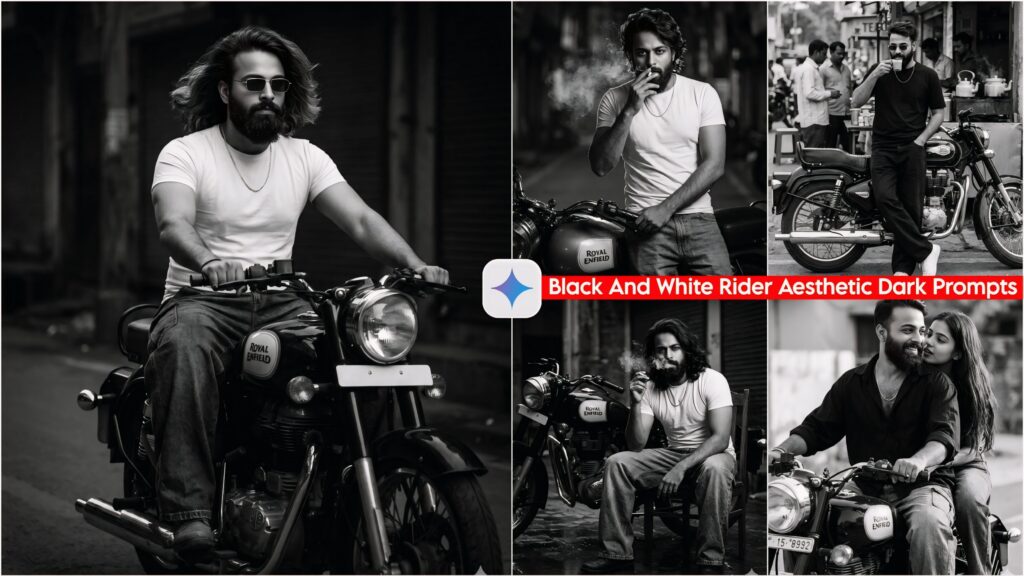 Black And White Rider Aesthetic Dark Photo Editing - Google Gemini AI Prompts