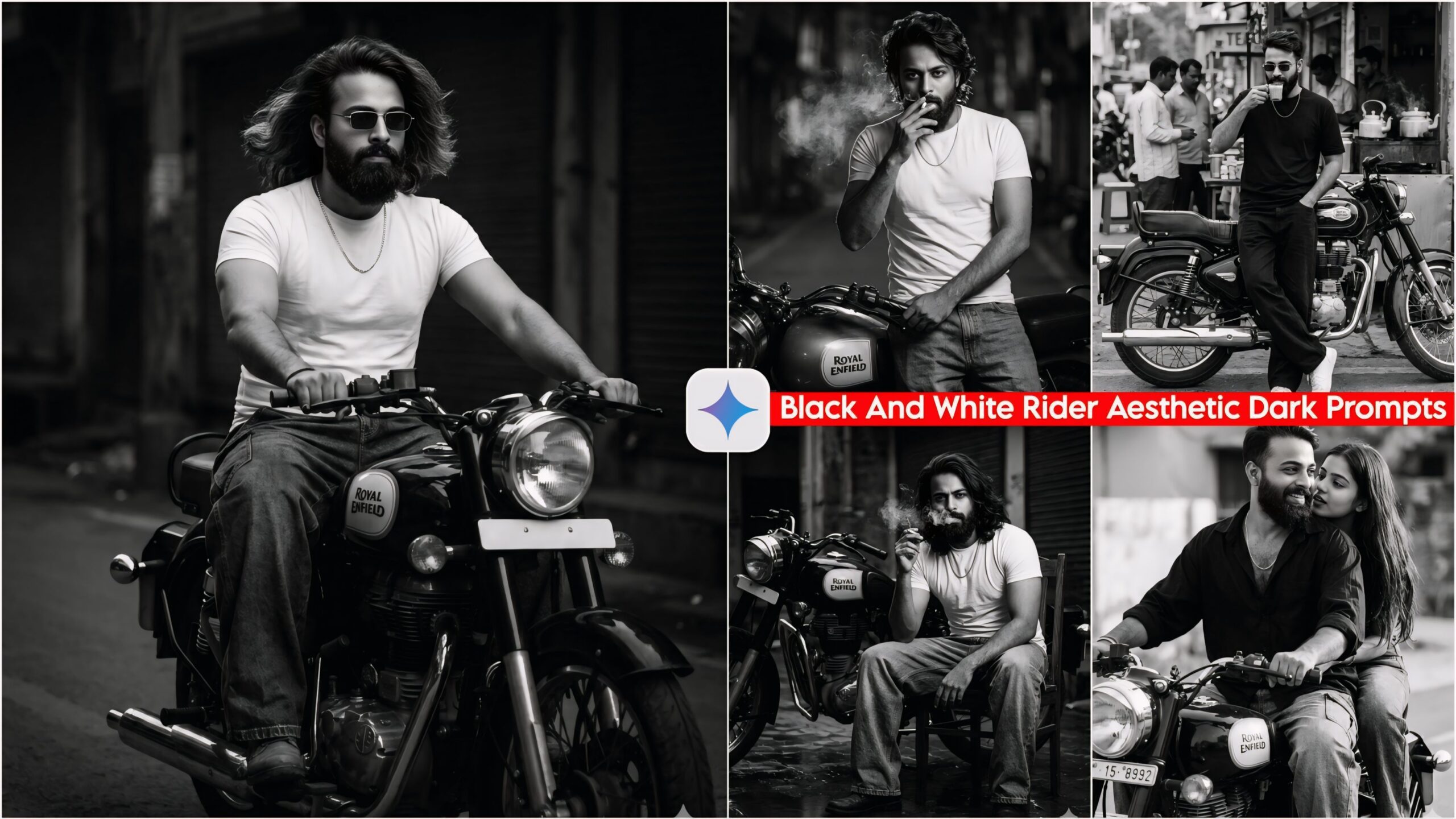 Black And White Rider Aesthetic Dark Photo Editing - Google Gemini AI Prompts