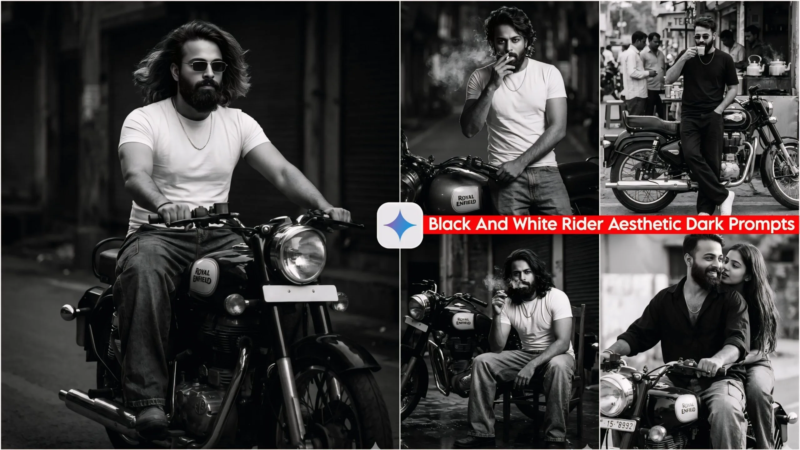 Black And White Rider Aesthetic Dark Photo Editing - Google Gemini AI Prompts