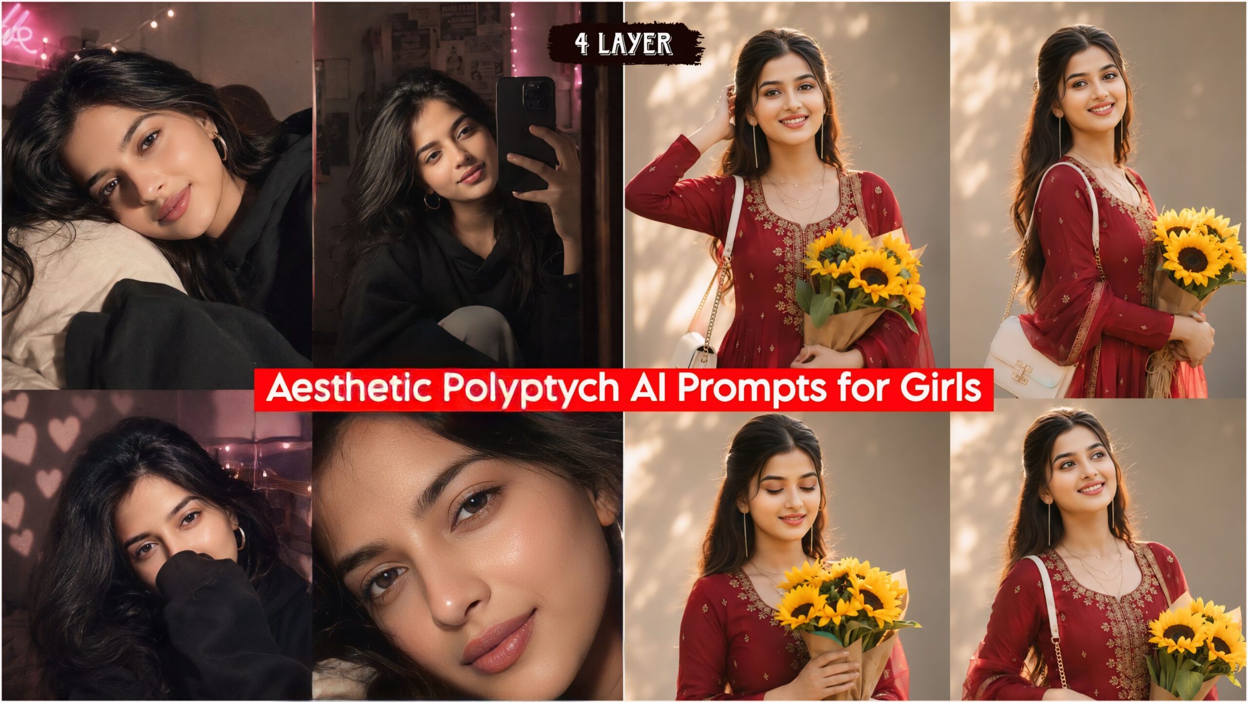 Aesthetic Polyptych AI Photo Editing Prompts for Girls